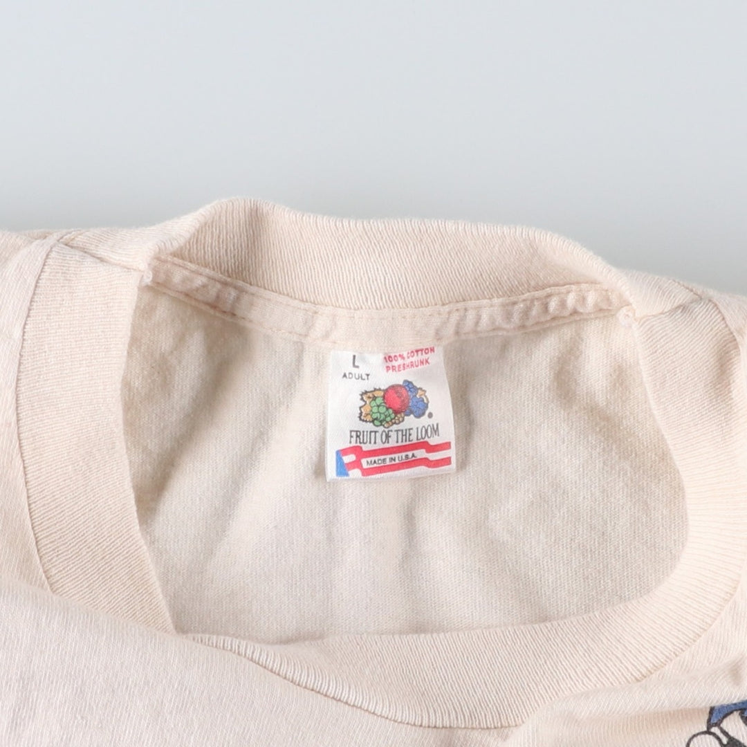 90'S Fruit of the Loom BookEnd Cafe Advertising T-Shirt, Made in USA, Men's Size L (approx.), Vintage cotton ivory Vintage Second Hand