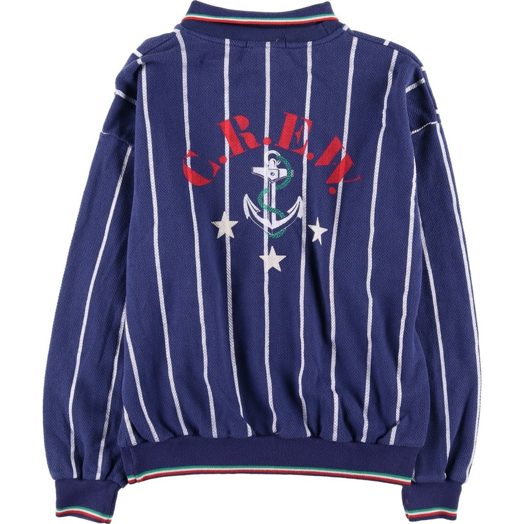 90'S Fred Perry Sportswear Stripe Pattern Herringbone Back Print Sweatshirt (Men's Size L) polyester navy blue type Vintage Second Hand
