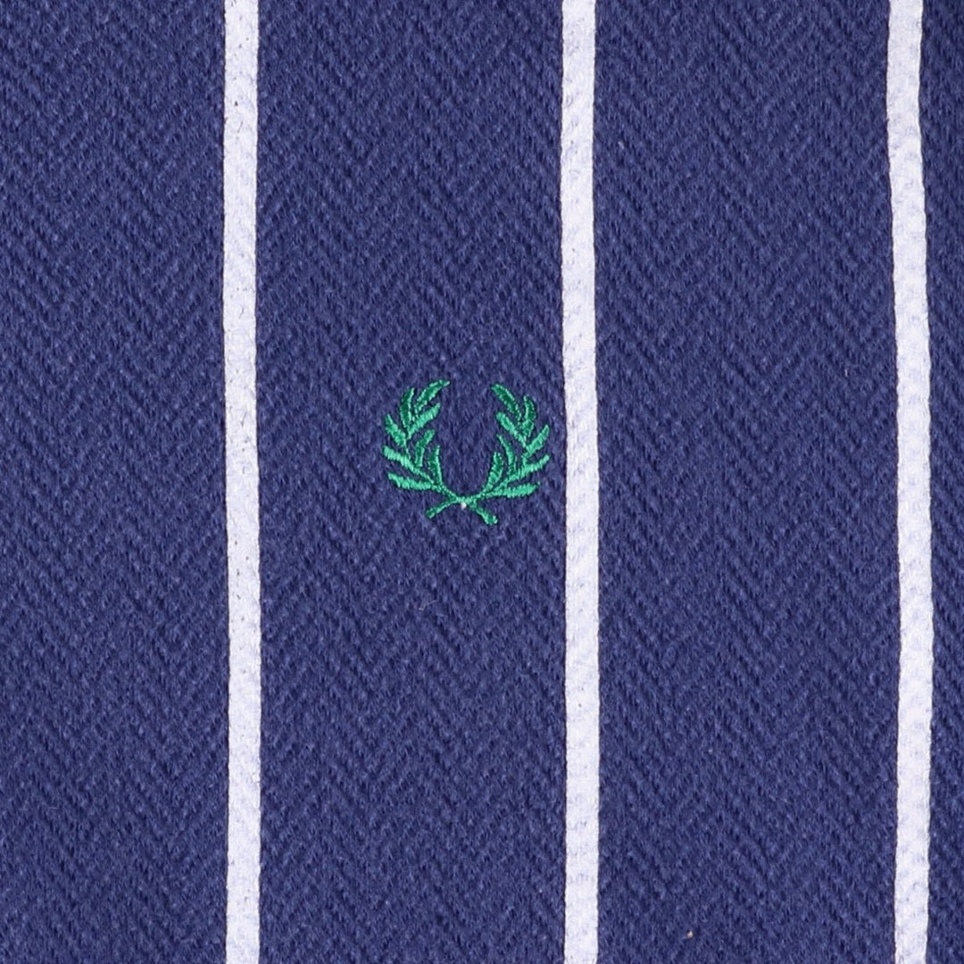 90'S Fred Perry Sportswear Stripe Pattern Herringbone Back Print Sweatshirt (Men's Size L) polyester navy blue type Vintage Second Hand
