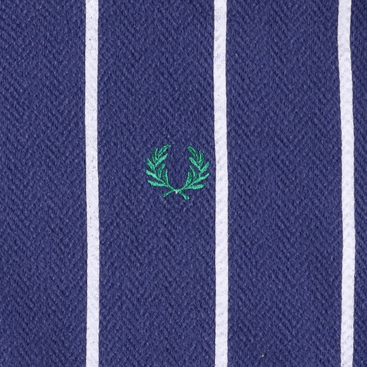 90'S Fred Perry Sportswear Stripe Pattern Herringbone Back Print Sweatshirt (Men's Size L) polyester navy blue type Vintage Second Hand