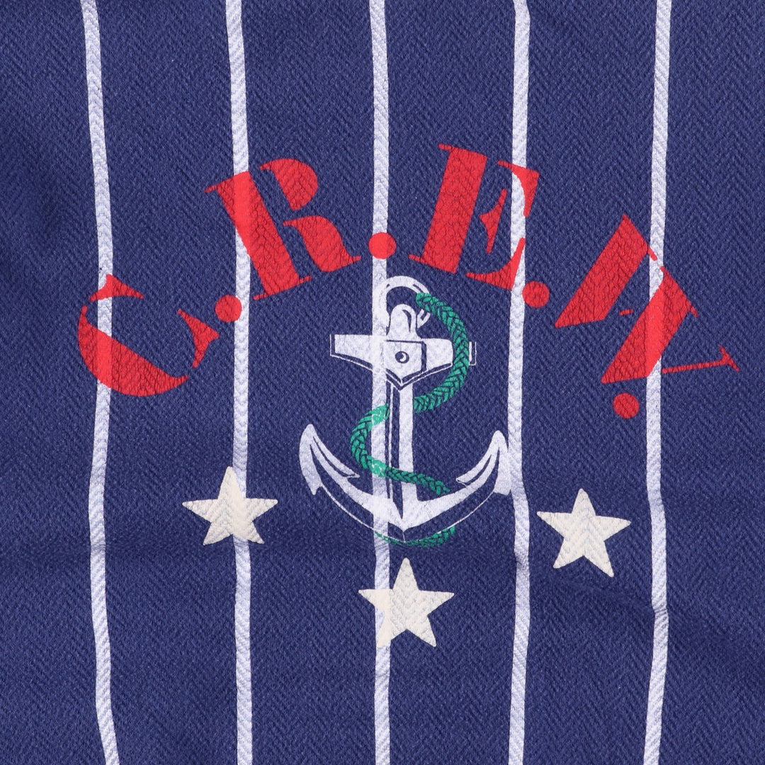 90'S Fred Perry Sportswear Stripe Pattern Herringbone Back Print Sweatshirt (Men's Size L) polyester navy blue type Vintage Second Hand