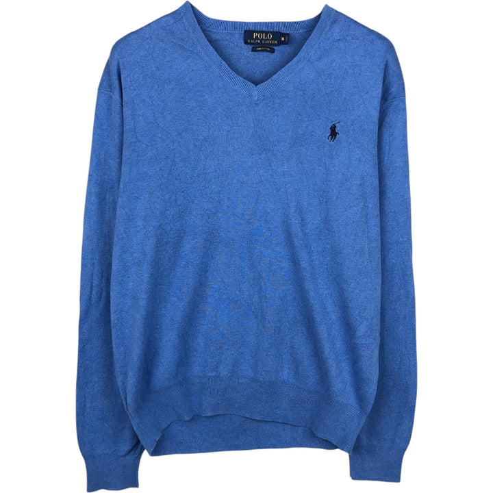 Ralph Lauren POLO RALPH LAUREN V-neck Pima cotton knit sweater, women's size M (approx.) Pima Cotton Blue type light blue Vintage Second Hand