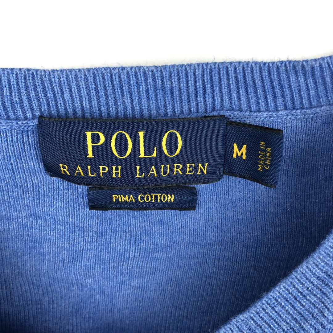 Ralph Lauren POLO RALPH LAUREN V-neck Pima cotton knit sweater, women's size M (approx.) Pima Cotton Blue type light blue Vintage Second Hand