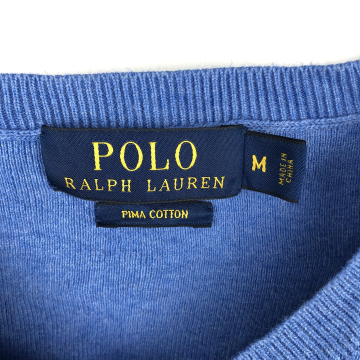 Ralph Lauren POLO RALPH LAUREN V-neck Pima cotton knit sweater, women's size M (approx.) Pima Cotton Blue type light blue Vintage Second Hand