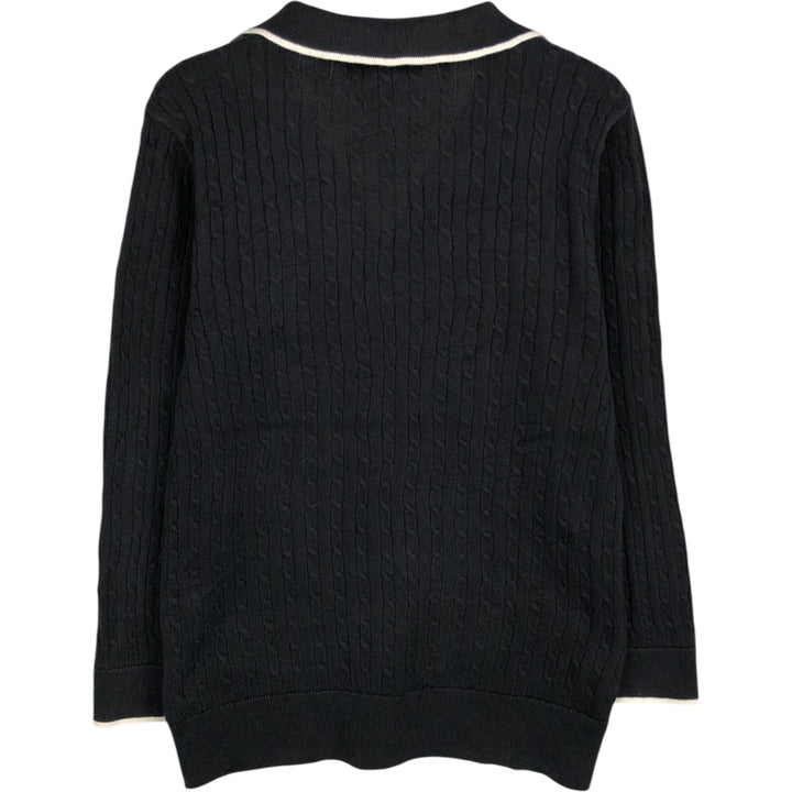 Ralph Lauren L-RL LAUREN ACTIVE Cable Knit Skipper Collar Cotton Sweater, Women's Size M (approx.) cotton black type Vintage Second Hand