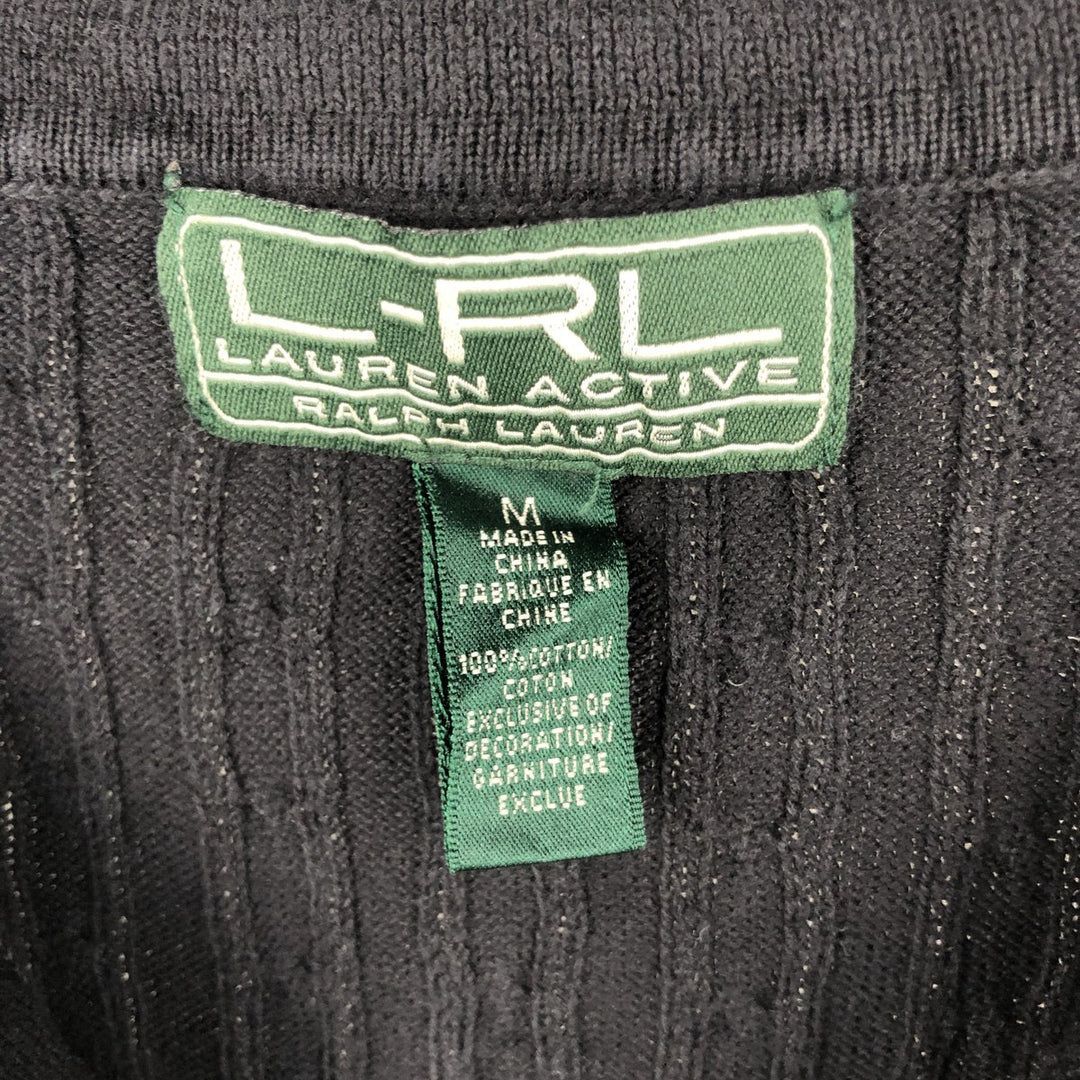 Ralph Lauren L-RL LAUREN ACTIVE Cable Knit Skipper Collar Cotton Sweater, Women's Size M (approx.) cotton black type Vintage Second Hand