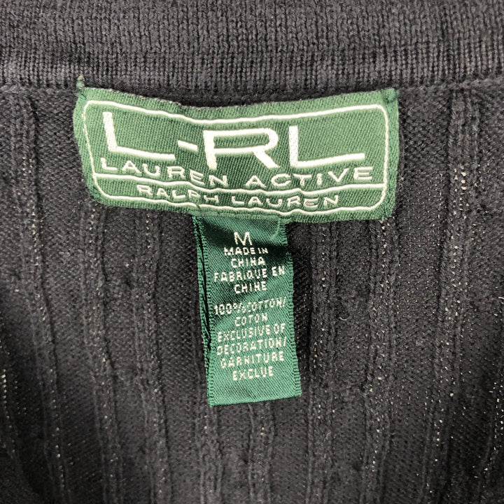 Ralph Lauren L-RL LAUREN ACTIVE Cable Knit Skipper Collar Cotton Sweater, Women's Size M (approx.) cotton black type Vintage Second Hand