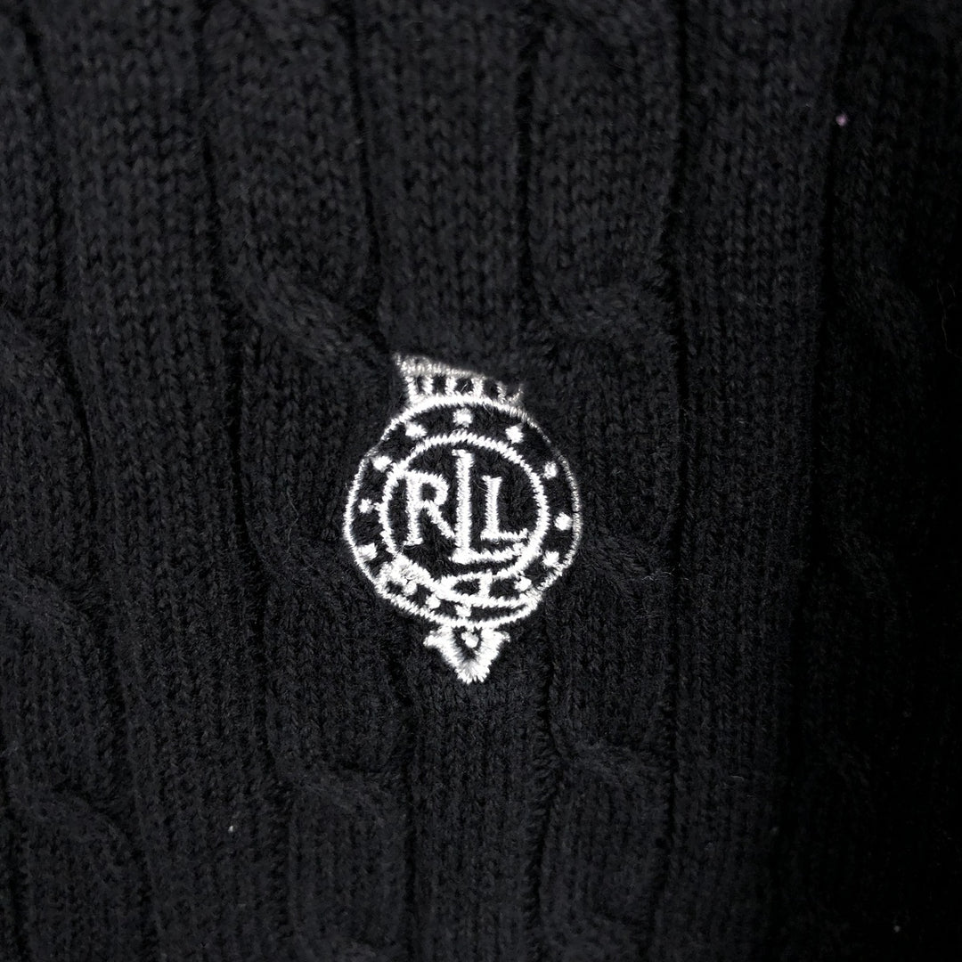 Ralph Lauren L-RL LAUREN ACTIVE Cable Knit Skipper Collar Cotton Sweater, Women's Size M (approx.) cotton black type Vintage Second Hand
