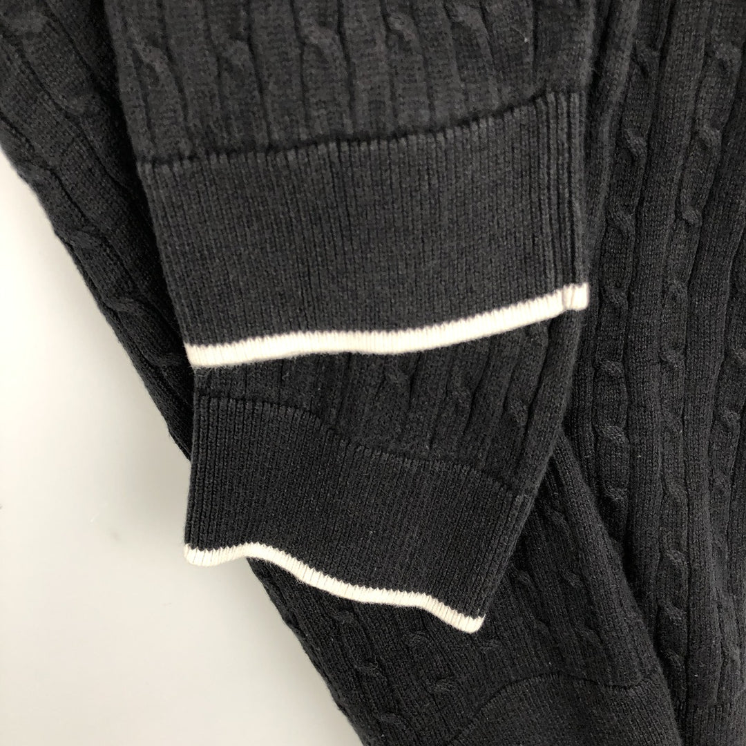 Ralph Lauren L-RL LAUREN ACTIVE Cable Knit Skipper Collar Cotton Sweater, Women's Size M (approx.) cotton black type Vintage Second Hand