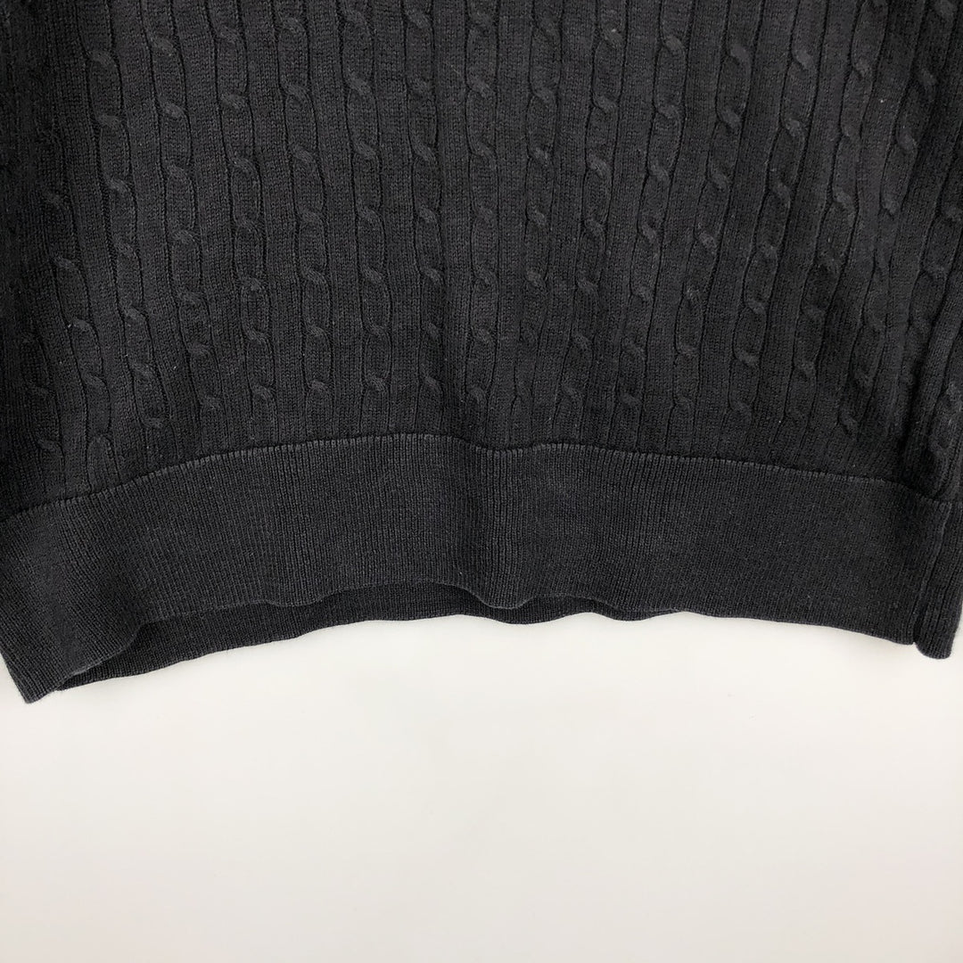Ralph Lauren L-RL LAUREN ACTIVE Cable Knit Skipper Collar Cotton Sweater, Women's Size M (approx.) cotton black type Vintage Second Hand