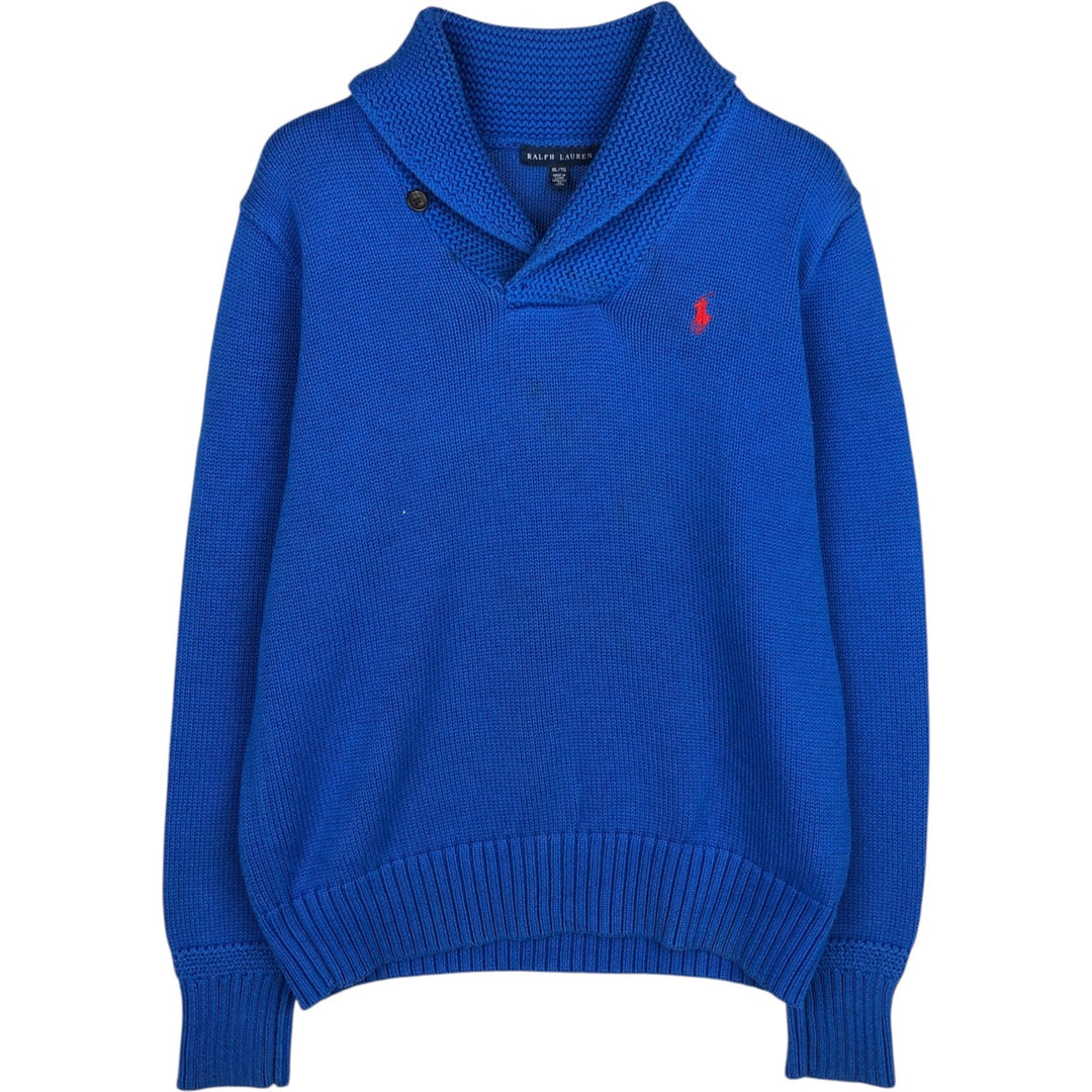 Ralph Lauren Shawl Collar Cotton Knit Sweater, Women's Size XL (approx.) cotton blue type Vintage Second Hand