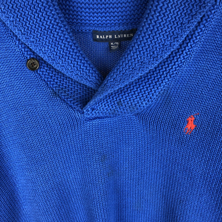 Ralph Lauren Shawl Collar Cotton Knit Sweater, Women's Size XL (approx.) cotton blue type Vintage Second Hand