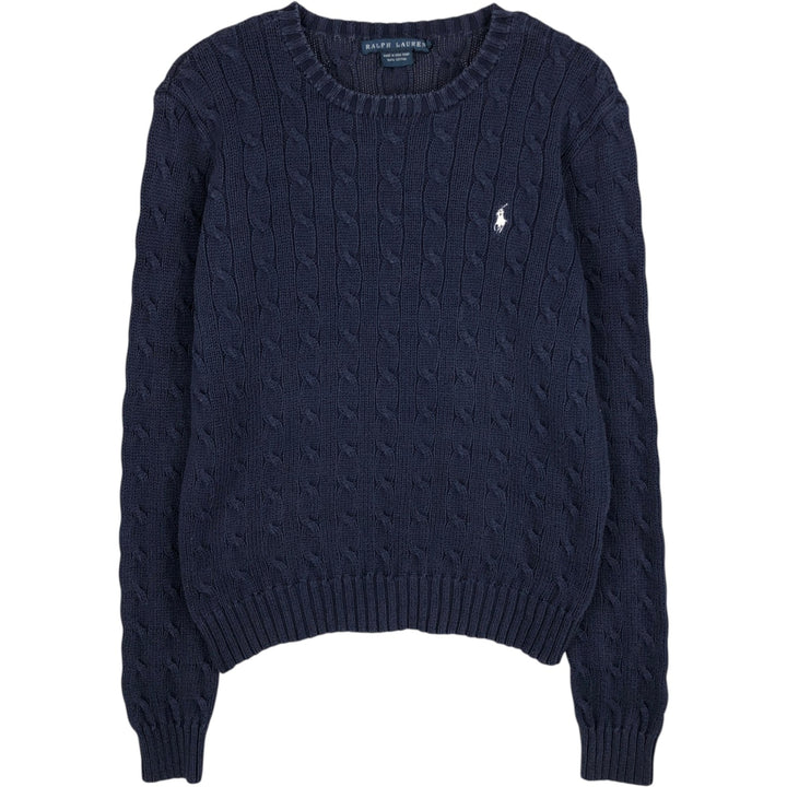 Ralph Lauren Cable Knit Cotton Sweater Women's M Size cotton navy blue type Vintage Second Hand