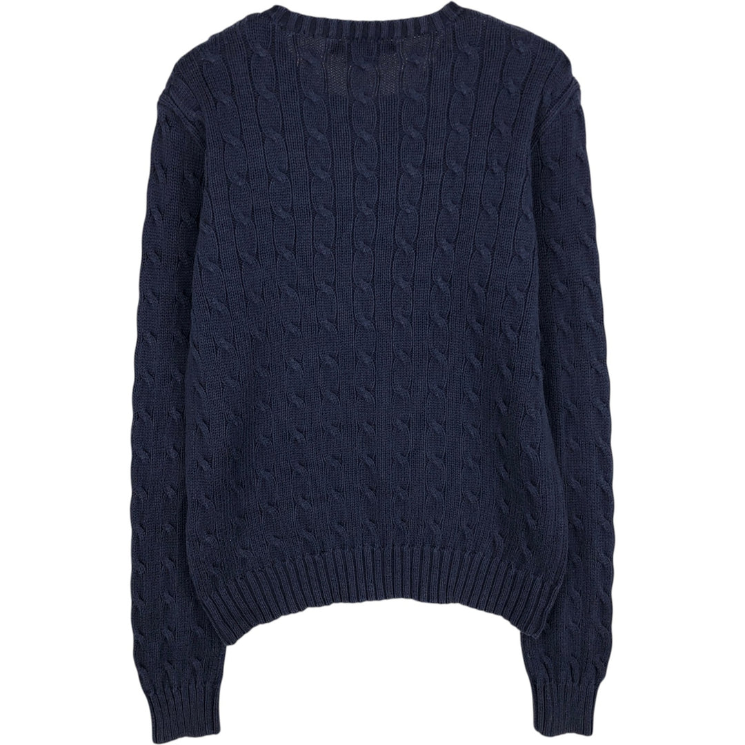Ralph Lauren Cable Knit Cotton Sweater Women's M Size cotton navy blue type Vintage Second Hand