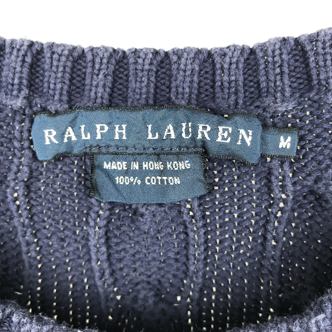Ralph Lauren Cable Knit Cotton Sweater Women's M Size cotton navy blue type Vintage Second Hand