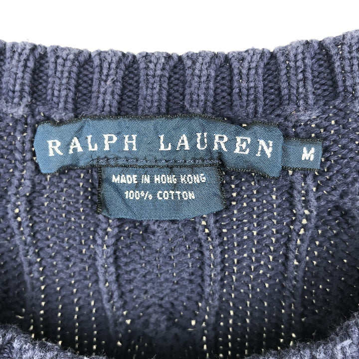 Ralph Lauren Cable Knit Cotton Sweater Women's M Size cotton navy blue type Vintage Second Hand