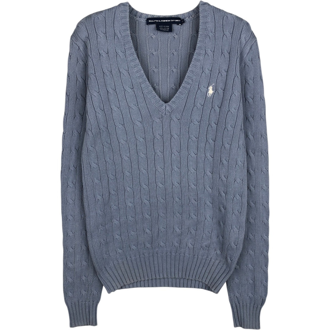 Ralph Lauren RALPH LAUREN SPORT Cable Knit V-Neck Cotton Knit Sweater, Women's Size Small cotton Blue type light blue Vintage Second Hand