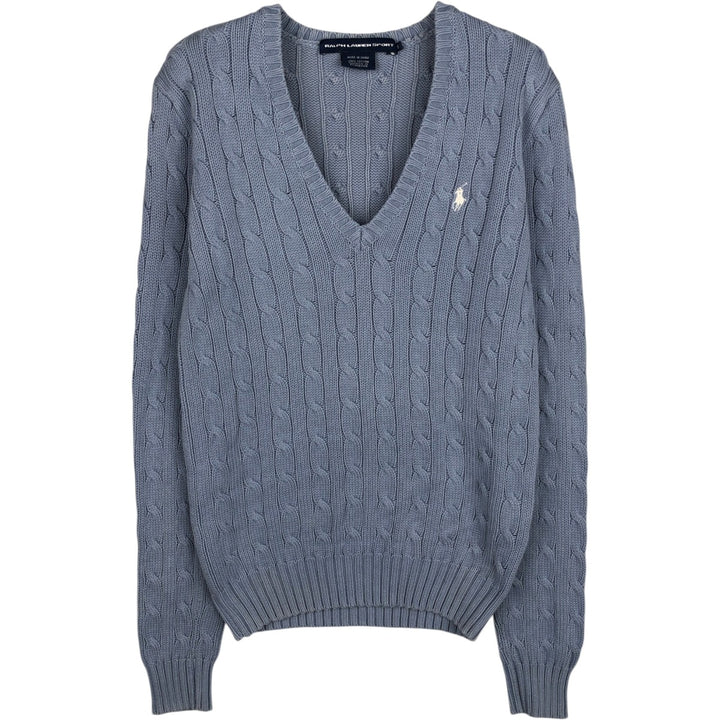 Ralph Lauren RALPH LAUREN SPORT Cable Knit V-Neck Cotton Knit Sweater, Women's Size Small cotton Blue type light blue Vintage Second Hand