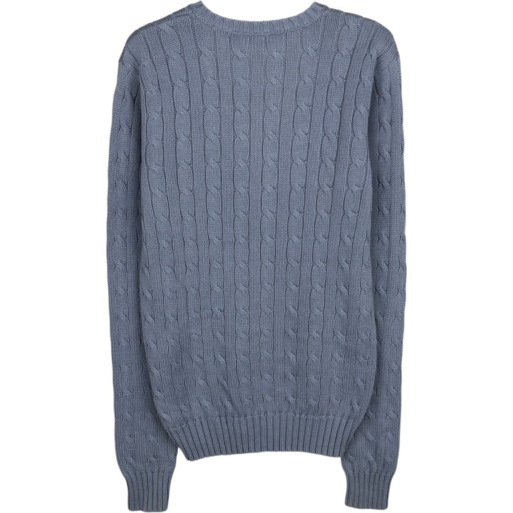 Ralph Lauren RALPH LAUREN SPORT Cable Knit V-Neck Cotton Knit Sweater, Women's Size Small cotton Blue type light blue Vintage Second Hand
