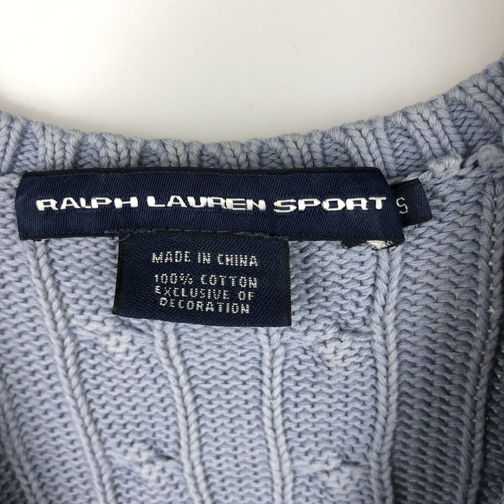 Ralph Lauren RALPH LAUREN SPORT Cable Knit V-Neck Cotton Knit Sweater, Women's Size Small cotton Blue type light blue Vintage Second Hand