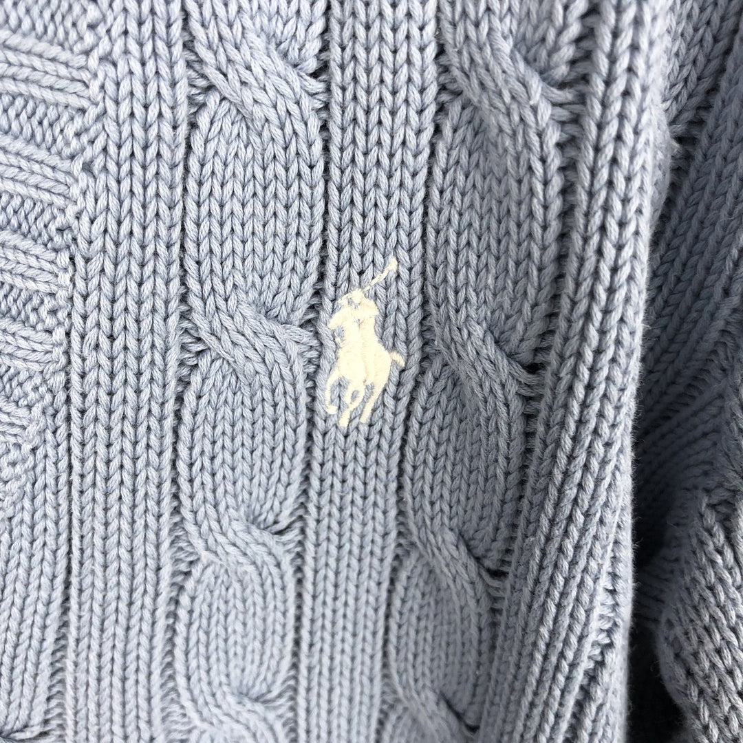 Ralph Lauren RALPH LAUREN SPORT Cable Knit V-Neck Cotton Knit Sweater, Women's Size Small cotton Blue type light blue Vintage Second Hand