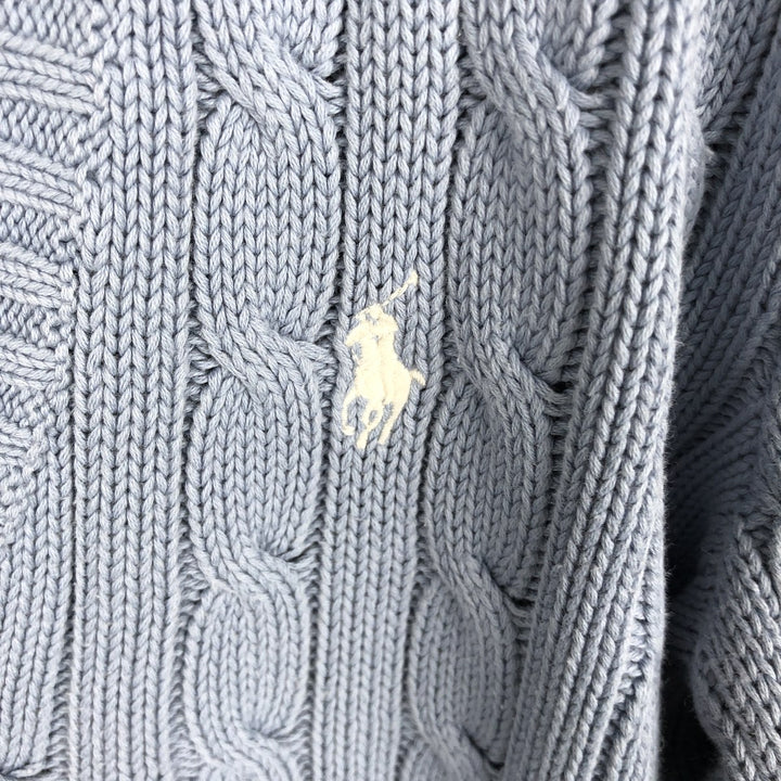 Ralph Lauren RALPH LAUREN SPORT Cable Knit V-Neck Cotton Knit Sweater, Women's Size Small cotton Blue type light blue Vintage Second Hand