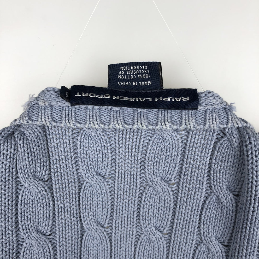 Ralph Lauren RALPH LAUREN SPORT Cable Knit V-Neck Cotton Knit Sweater, Women's Size Small cotton Blue type light blue Vintage Second Hand