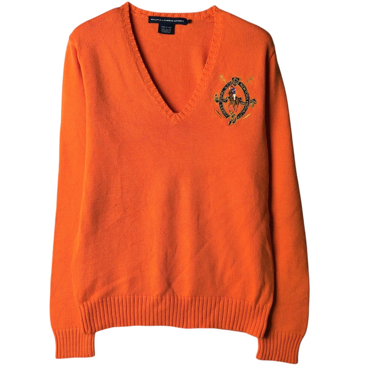 Ralph Lauren RALPH LAUREN SPORT V-neck cotton knit sweater, women's size L (approx.) cotton orange type Vintage Second Hand