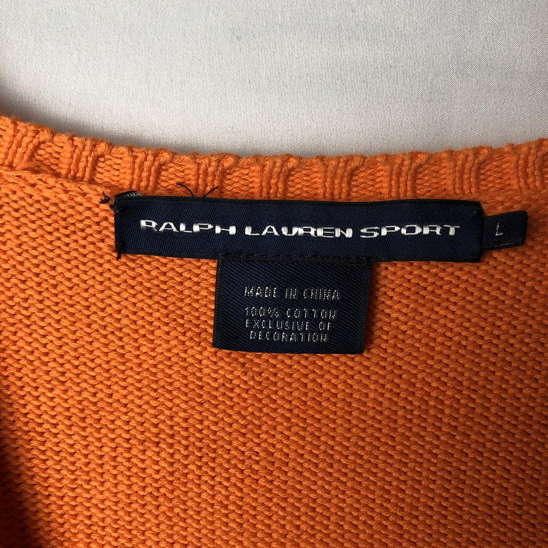 Ralph Lauren RALPH LAUREN SPORT V-neck cotton knit sweater, women's size L (approx.) cotton orange type Vintage Second Hand