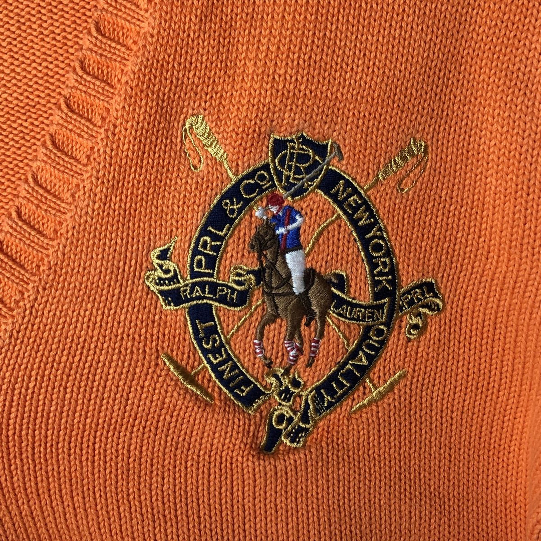 Ralph Lauren RALPH LAUREN SPORT V-neck cotton knit sweater, women's size L (approx.) cotton orange type Vintage Second Hand