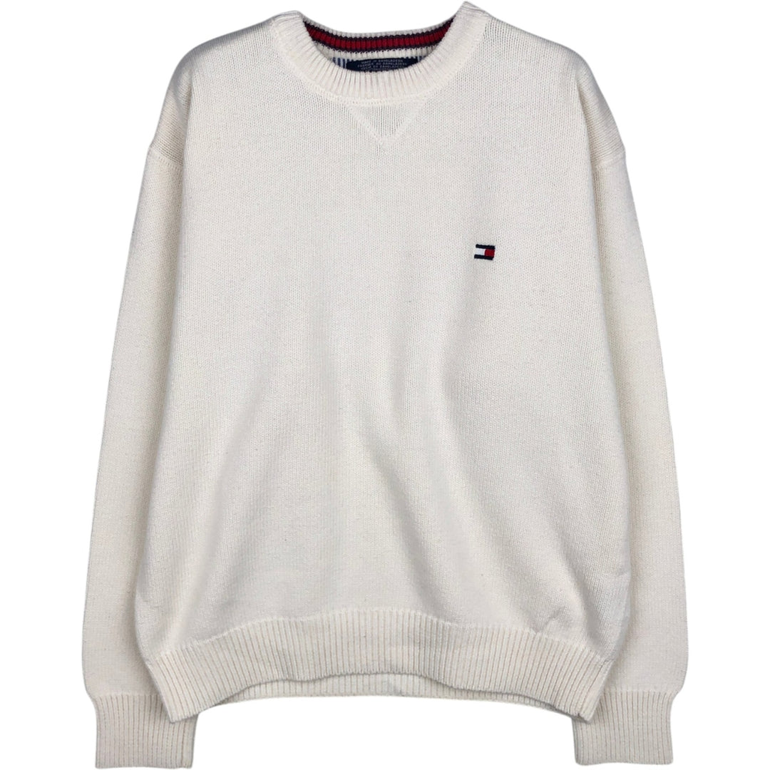 Vintage 90'S Tommy Hilfiger cotton knit sweater, women's size XL cotton ivory Vintage Second Hand