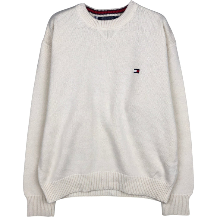 Vintage 90'S Tommy Hilfiger cotton knit sweater, women's size XL cotton ivory Vintage Second Hand