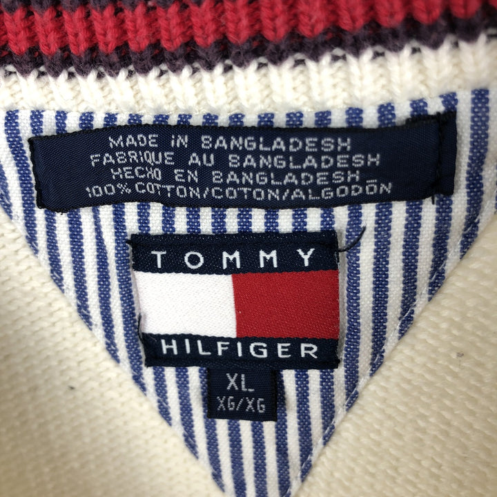 Vintage 90'S Tommy Hilfiger cotton knit sweater, women's size XL cotton ivory Vintage Second Hand