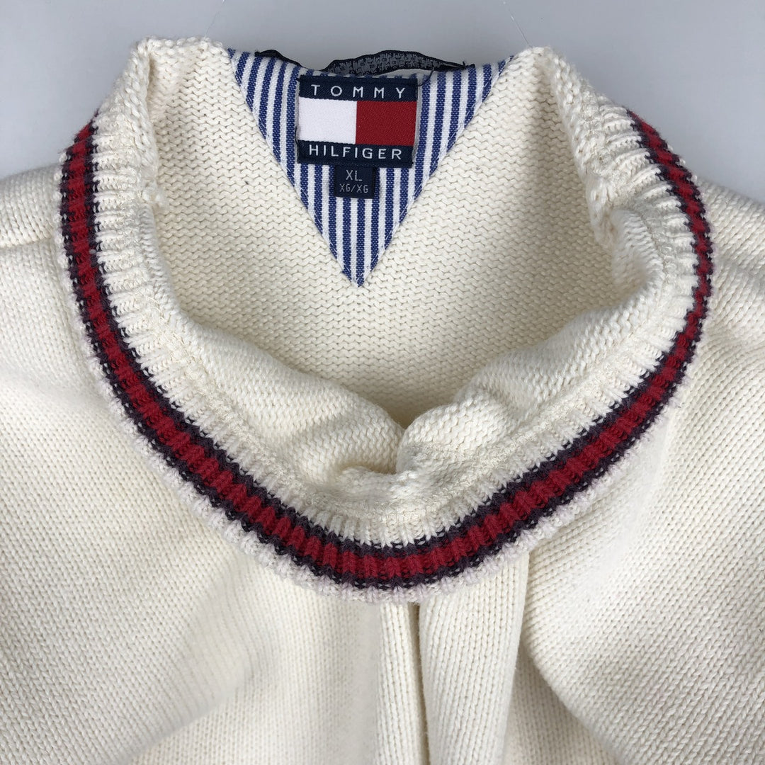 Vintage 90'S Tommy Hilfiger cotton knit sweater, women's size XL cotton ivory Vintage Second Hand