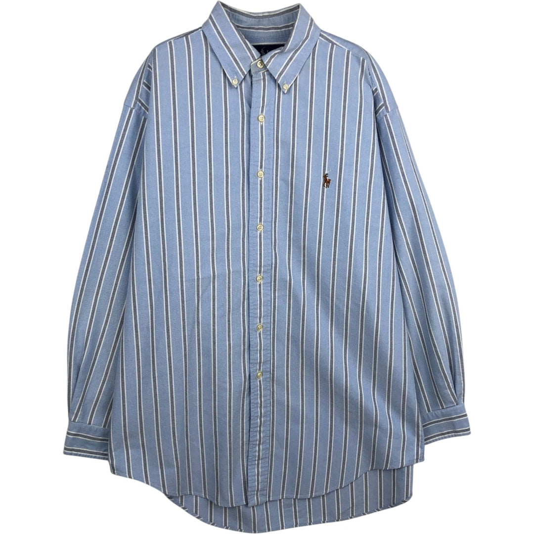 Ralph Lauren YARMOUTH Multi-stripe Long Sleeve Button-down Striped Shirt, Men's L size cotton Blue type light blue Vintage Second Hand