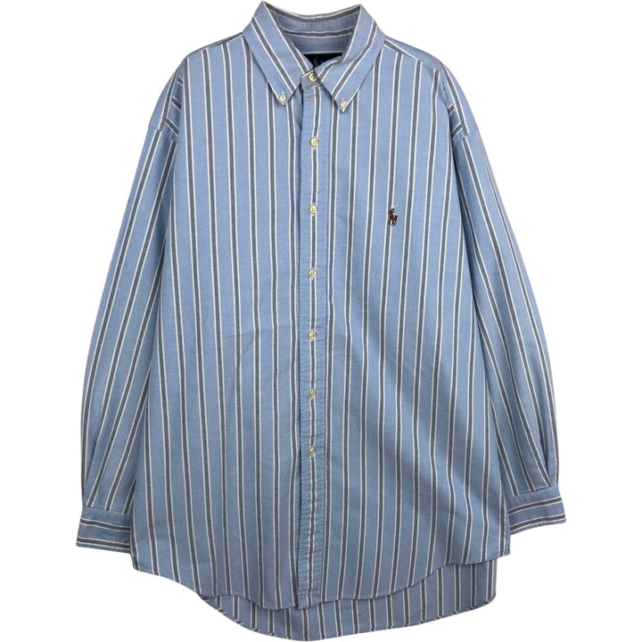 Ralph Lauren YARMOUTH Multi-stripe Long Sleeve Button-down Striped Shirt, Men's L size cotton Blue type light blue Vintage Second Hand