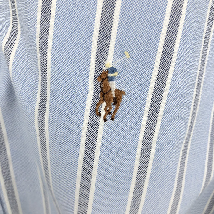 Ralph Lauren YARMOUTH Multi-stripe Long Sleeve Button-down Striped Shirt, Men's L size cotton Blue type light blue Vintage Second Hand