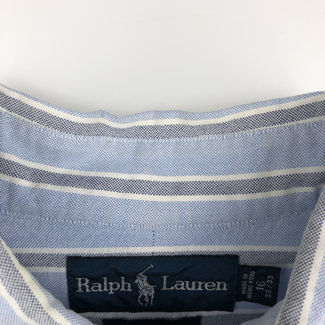 Ralph Lauren YARMOUTH Multi-stripe Long Sleeve Button-down Striped Shirt, Men's L size cotton Blue type light blue Vintage Second Hand