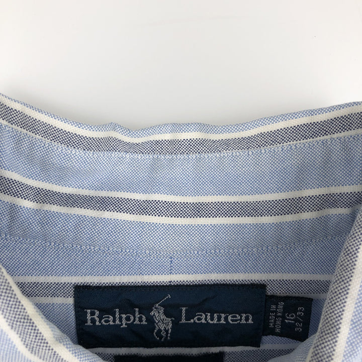 Ralph Lauren YARMOUTH Multi-stripe Long Sleeve Button-down Striped Shirt, Men's L size cotton Blue type light blue Vintage Second Hand