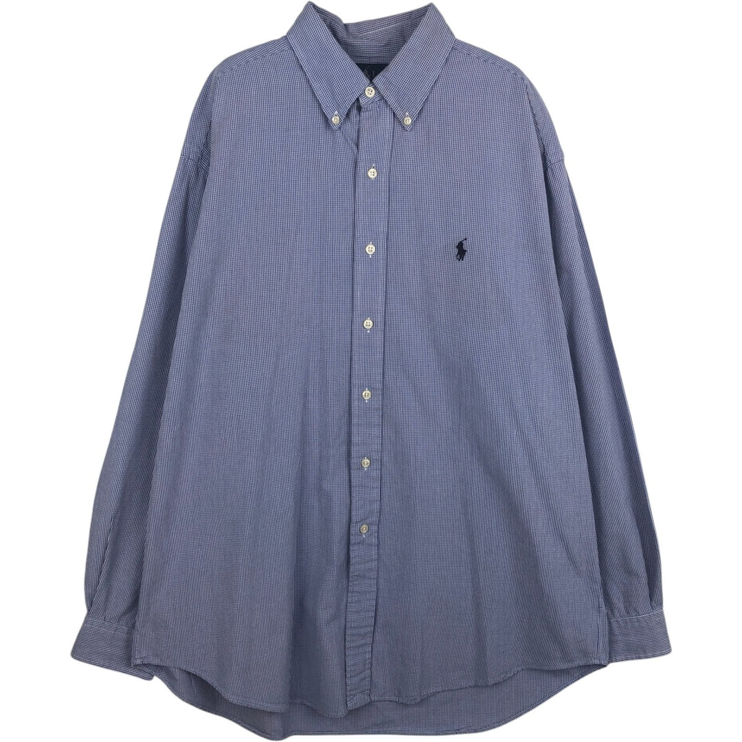 Ralph Lauren BLAKE Gingham Check Long Sleeve Button-Down Check Shirt, Men's Size L cotton blue type Vintage Second Hand