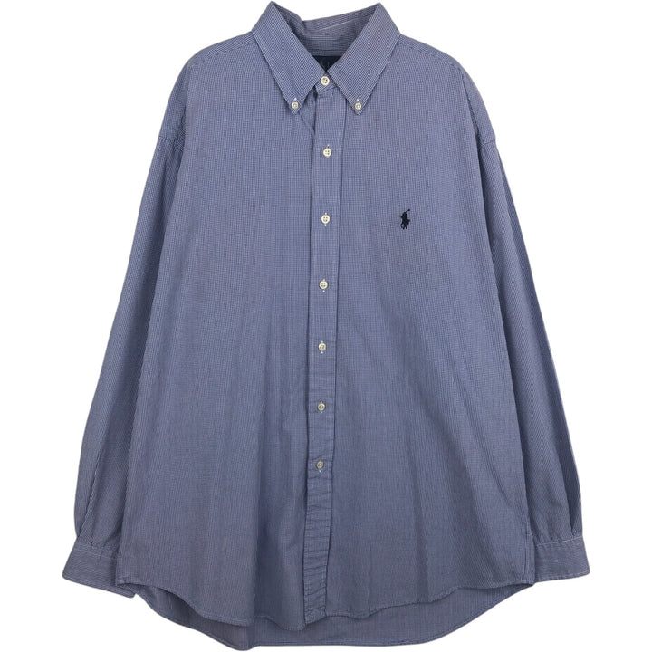 Ralph Lauren BLAKE Gingham Check Long Sleeve Button-Down Check Shirt, Men's Size L cotton blue type Vintage Second Hand