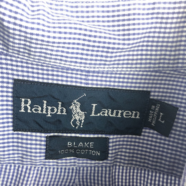 Ralph Lauren BLAKE Gingham Check Long Sleeve Button-Down Check Shirt, Men's Size L cotton blue type Vintage Second Hand