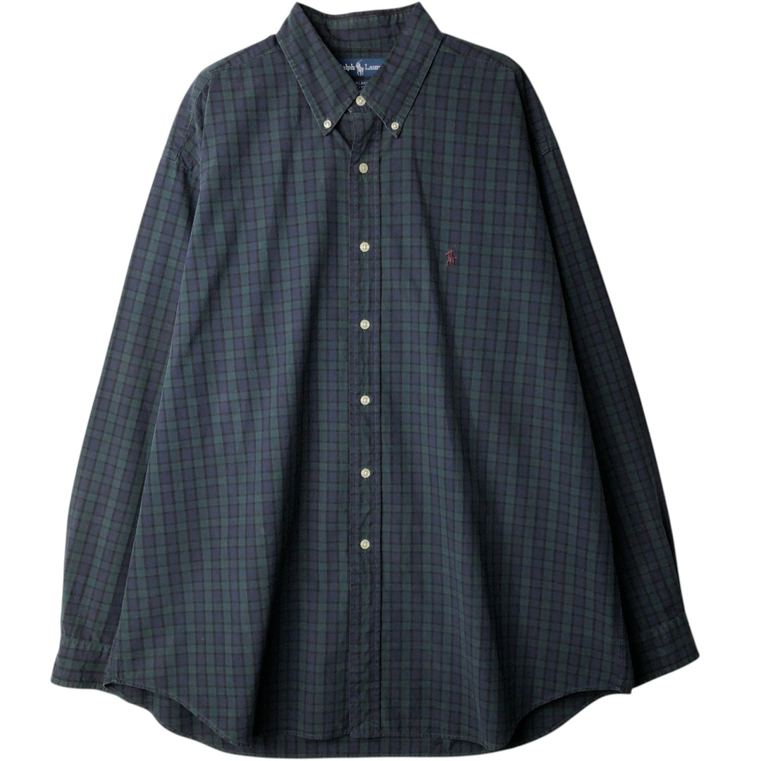 Ralph Lauren BLAKE Blackwatch Check Long-Sleeve Button-Down Check Shirt, Men's Size XL (approx.) cotton Navy blue Vintage Second Hand