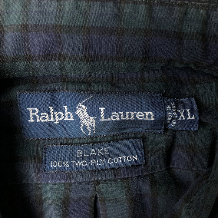 Ralph Lauren BLAKE Blackwatch Check Long-Sleeve Button-Down Check Shirt, Men's Size XL (approx.) cotton Navy blue Vintage Second Hand