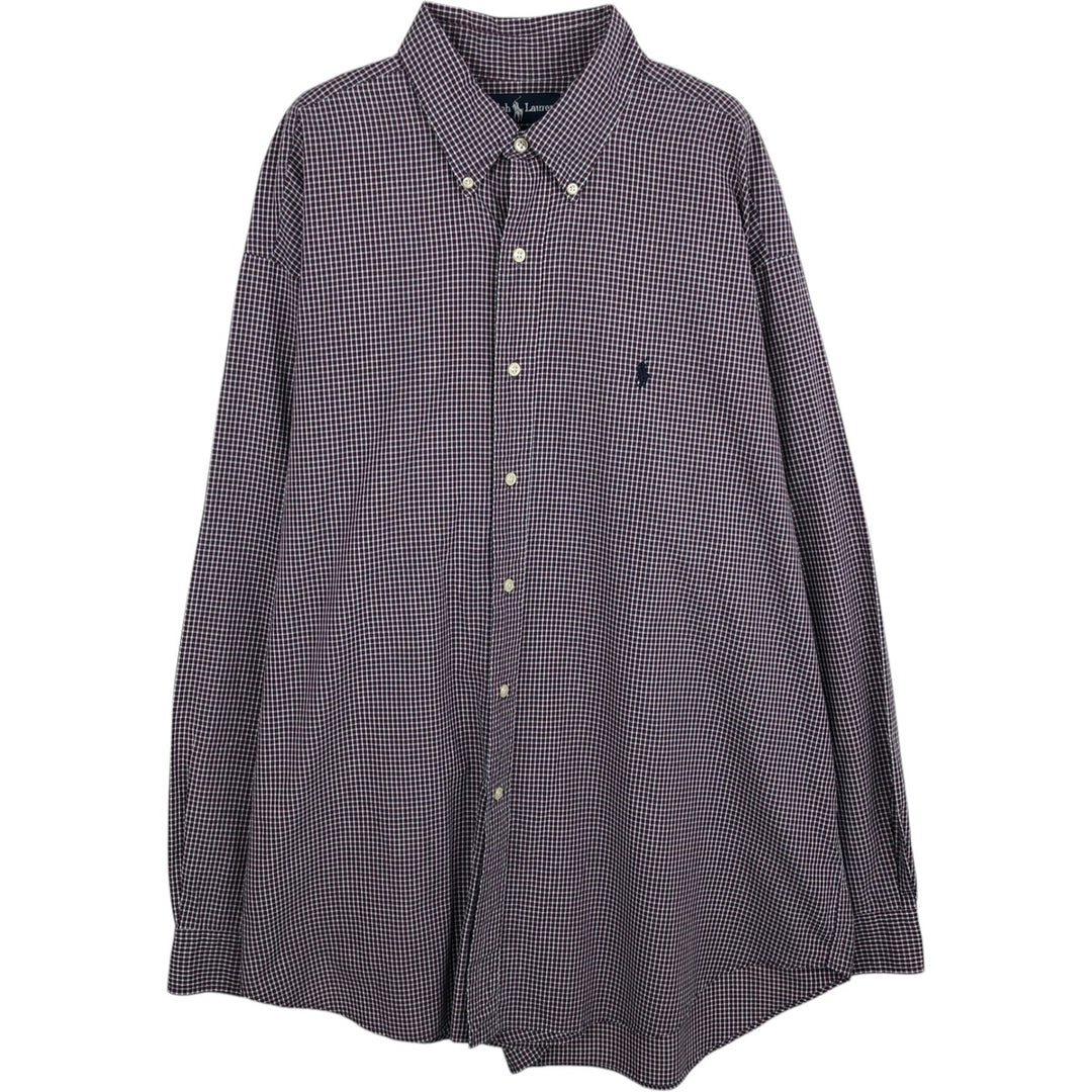 Ralph Lauren BLAKE long sleeve button down check shirt, men's XL size cotton red type Vintage Second Hand