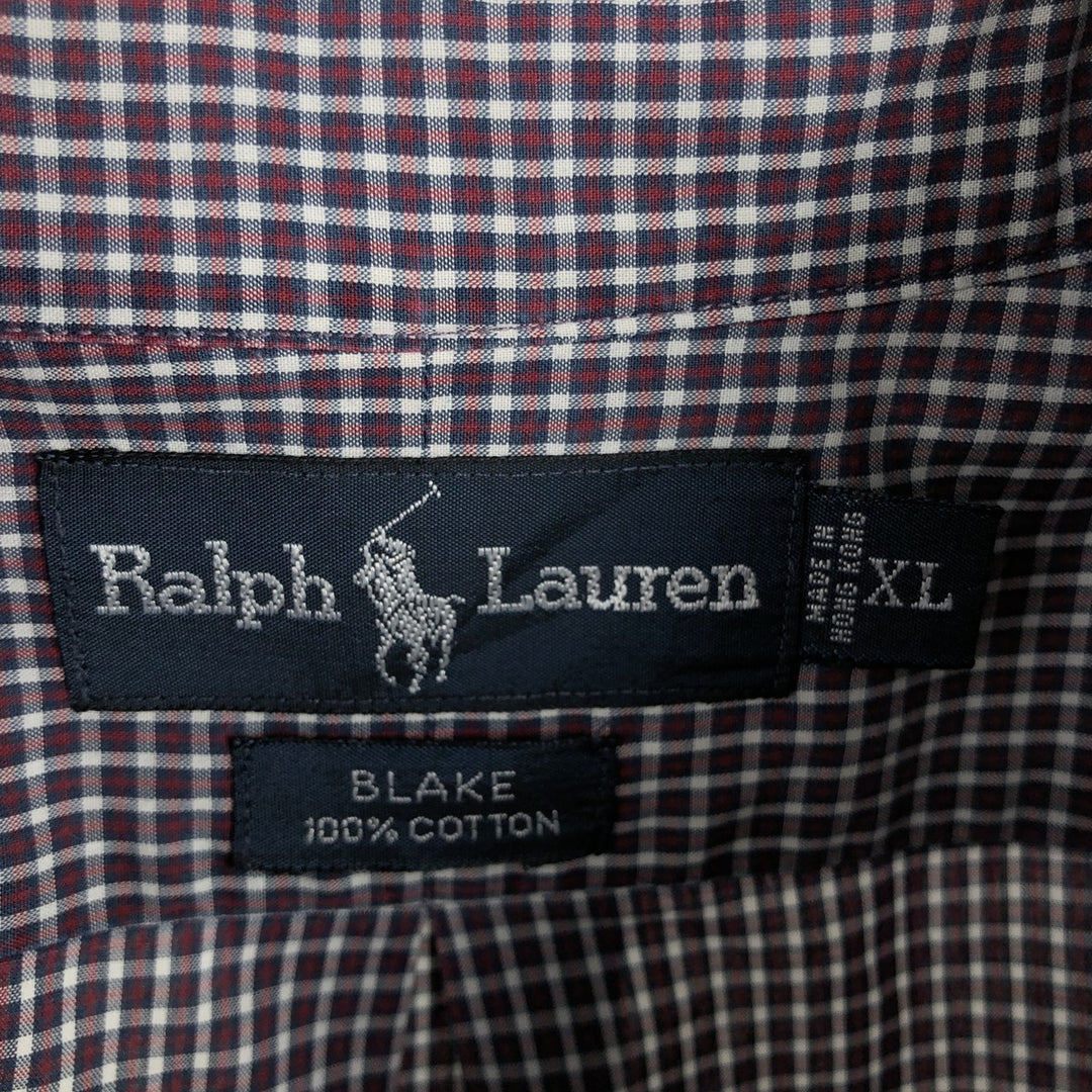 Ralph Lauren BLAKE long sleeve button down check shirt, men's XL size cotton red type Vintage Second Hand