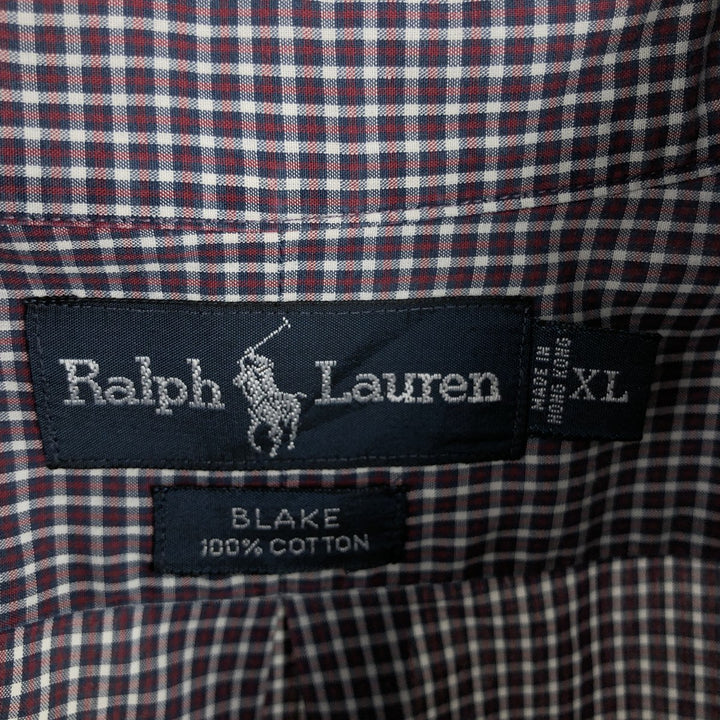 Ralph Lauren BLAKE long sleeve button down check shirt, men's XL size cotton red type Vintage Second Hand