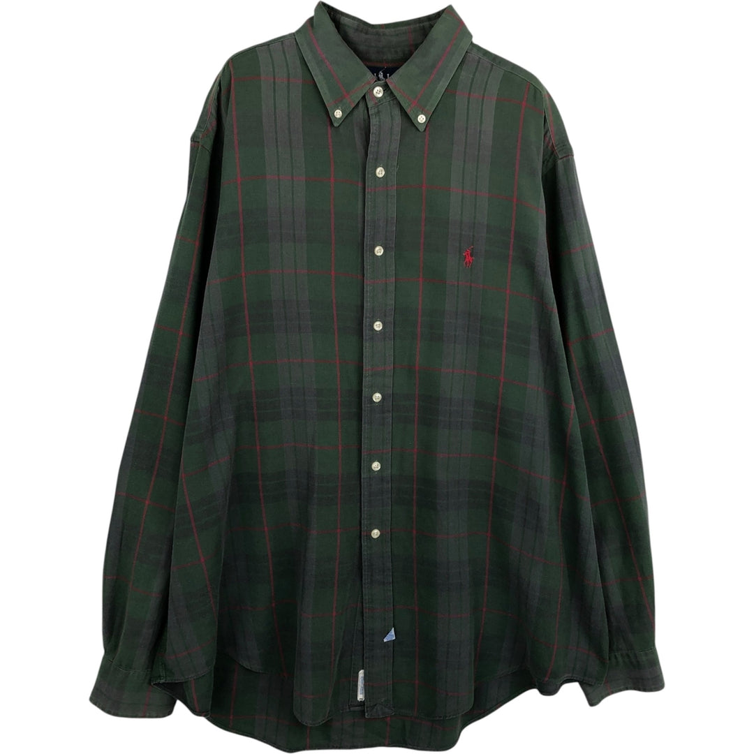 Ralph Lauren long sleeve button down check shirt, men's XXL size cotton green type Vintage Second Hand