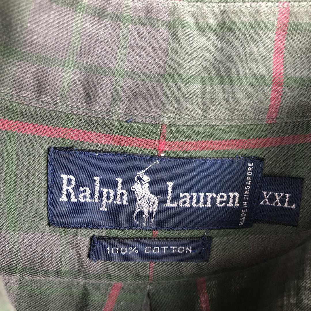 Ralph Lauren long sleeve button down check shirt, men's XXL size cotton green type Vintage Second Hand