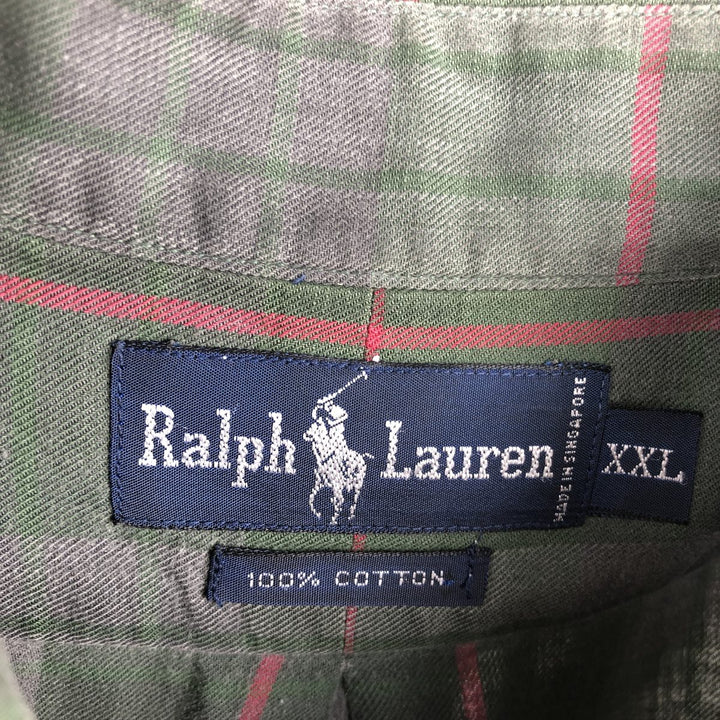 Ralph Lauren long sleeve button down check shirt, men's XXL size cotton green type Vintage Second Hand